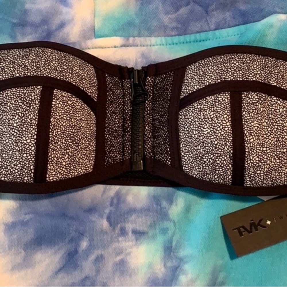 Tavik Black and White Printed Strapless Bikini Top